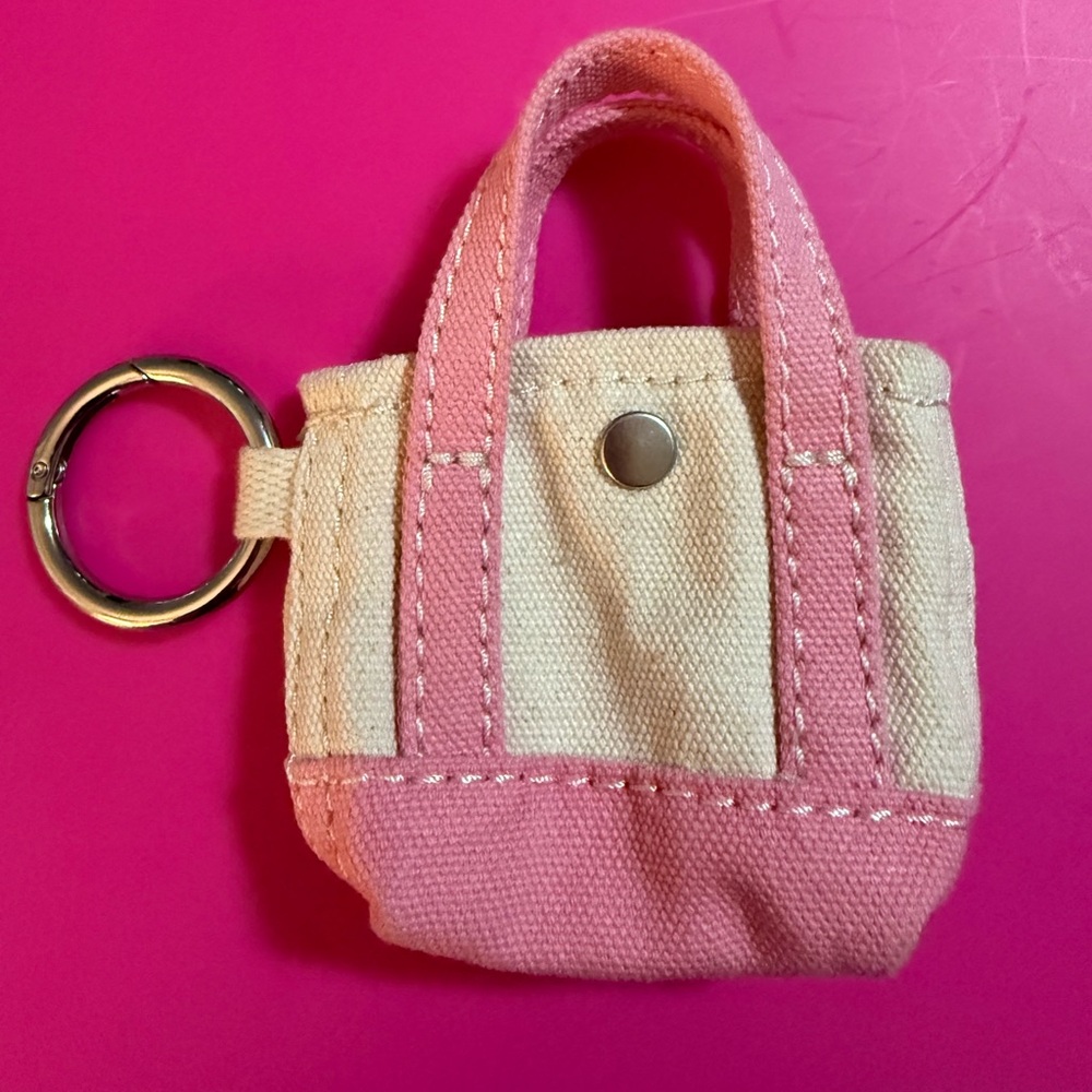 Land’s End Pink and Cream Mini Tote Keychain